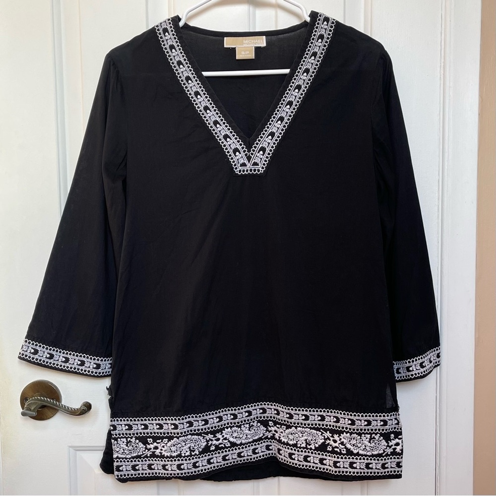 Michael Kors Women’s Black Tunic with White Embroidery
